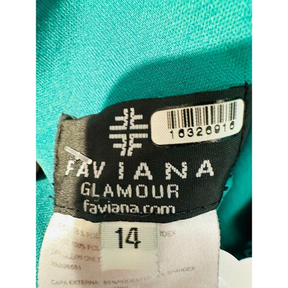 FAVIANA Green Satin Sleeveless Halter Neck Thigh-High Side Slit Gown Dress sz 14 - Picture 6 of 16